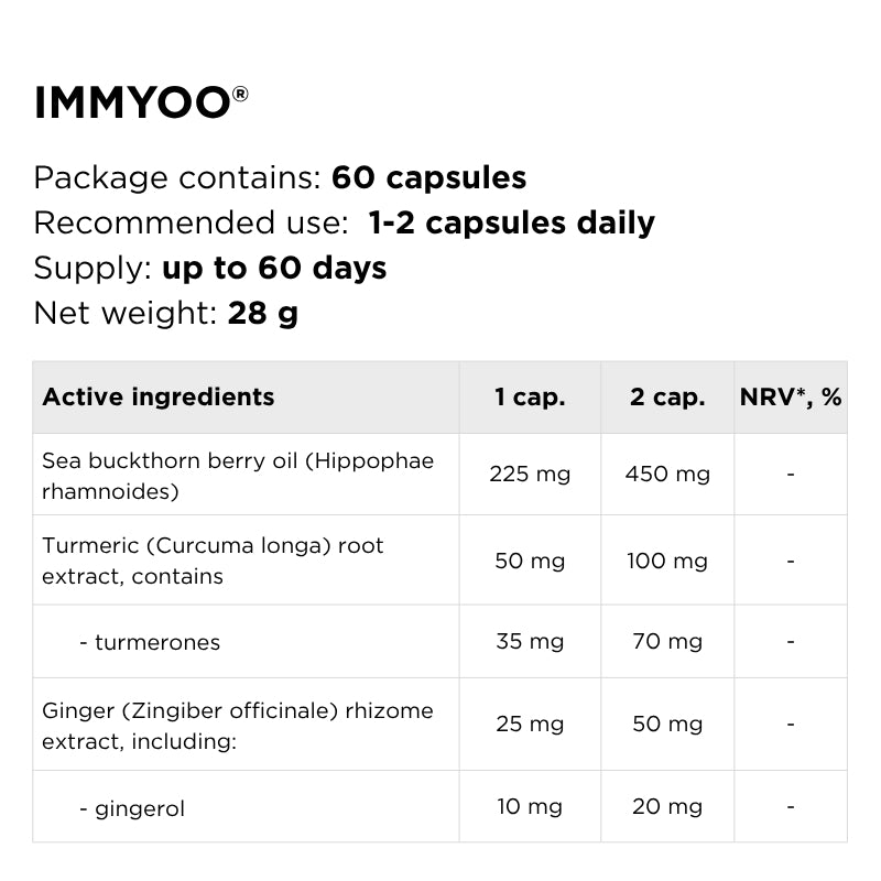 supplement for immunity with sea buckthorn, tumeric and ginger immyoo