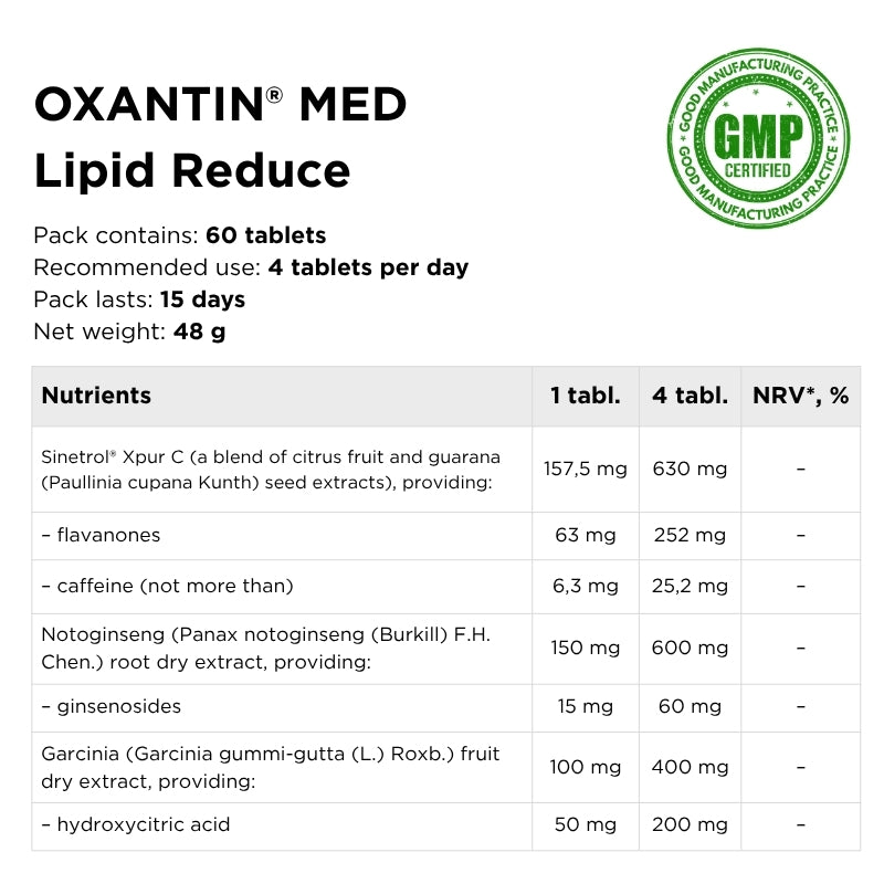 Food supplement for weight management and slimming OXANTIN® MED Lipid Reduce