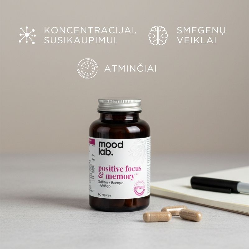 Food supplement with saffron, bacopa and ginkgo Positive Focus & Memory