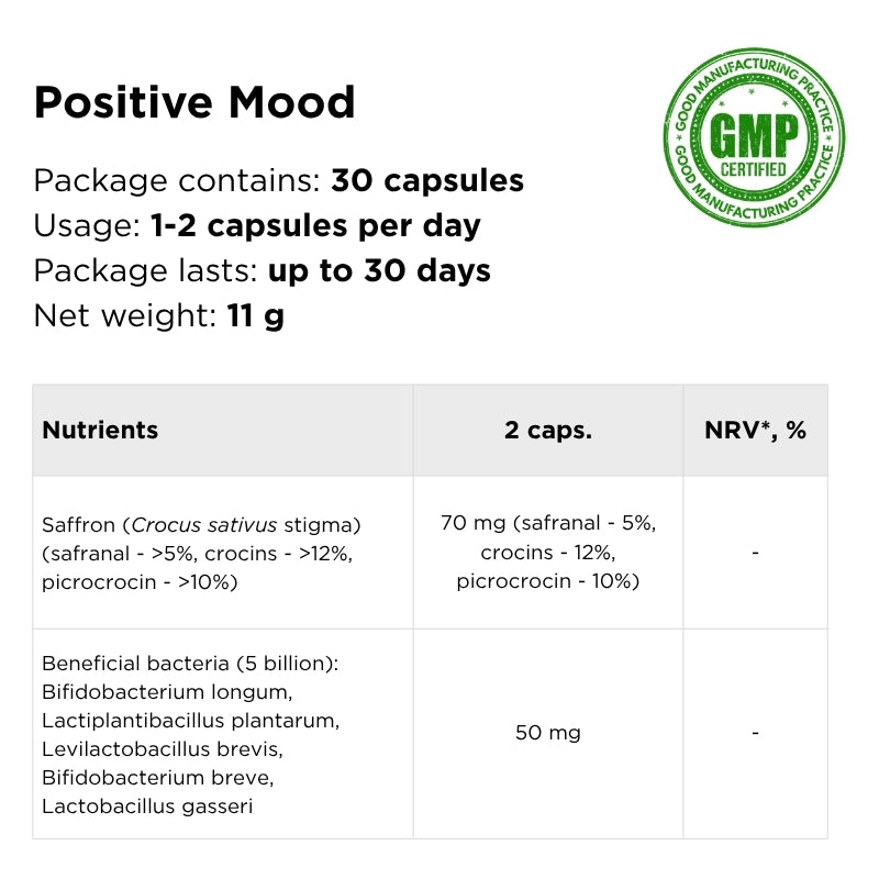 supplement for gut with saffron and probiotics positive mood nutrients