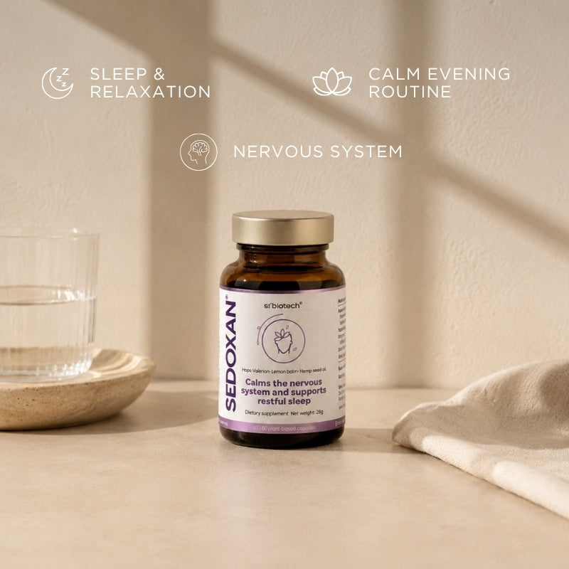 supplement for sleep with valerian, lemon balm and hoops sedoxan