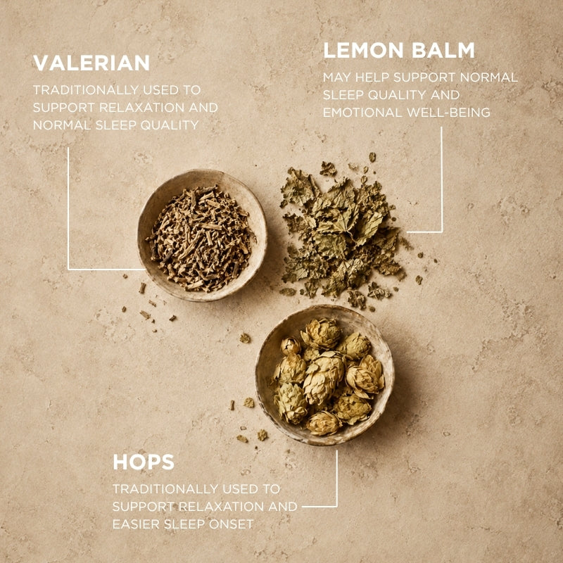 supplement for sleep with valerian, lemon balm and hoops sedoxan