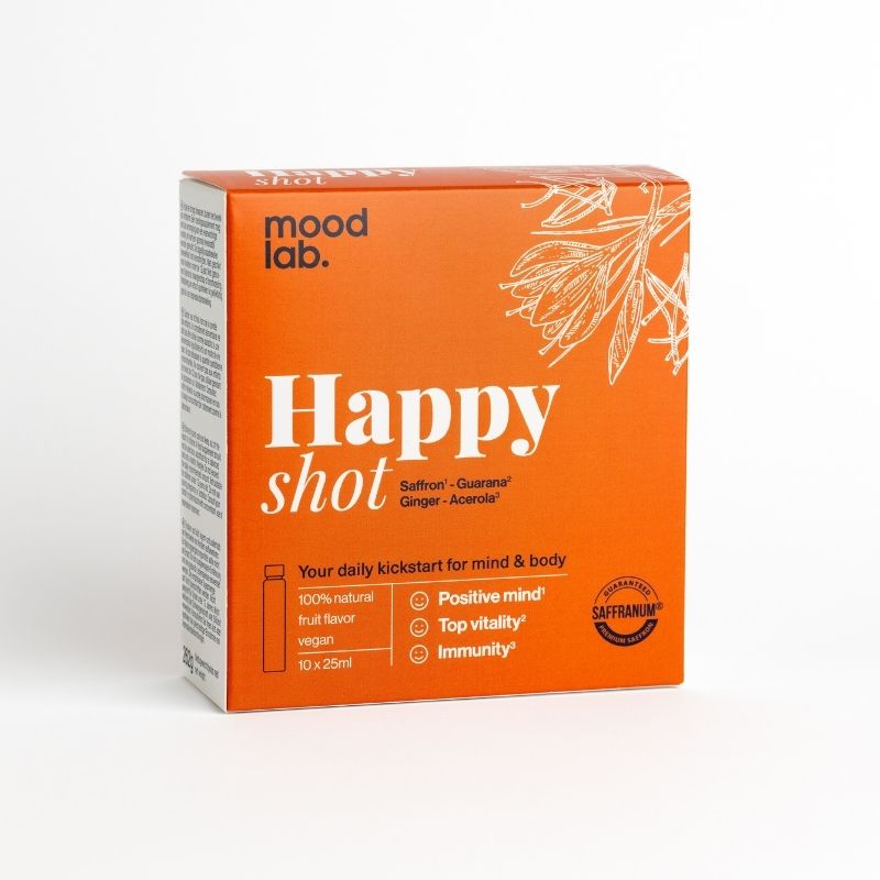 Food supplement with saffron, acerola, guarana and ginger Happy Shot