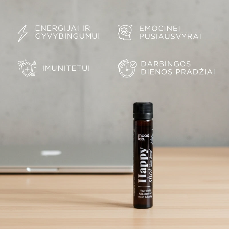 Food supplement with saffron, acerola, guarana and ginger Happy Shot