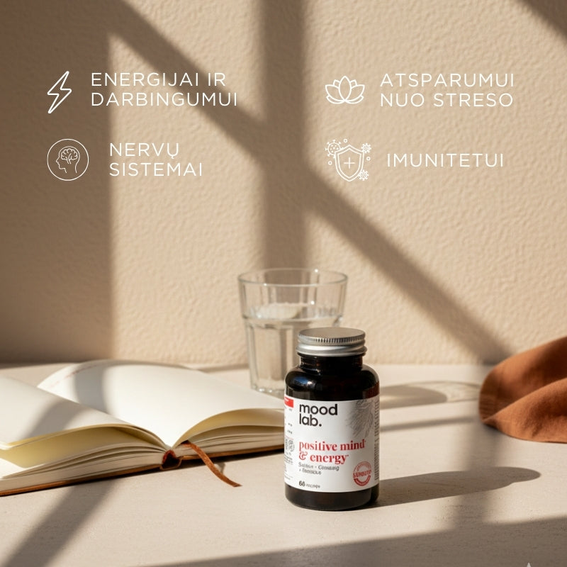 Food supplement with saffron, Panax ginseng and rhodiola Positive Mind & Energy